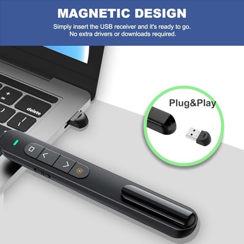 QUI Presentation Clicker with Volume Control, Wireless Presenter Remote | Plug & Play 2.4GHz USB Slide Advancer Compatible with Mac/Windows, Works with PowerPoint, Keynote, and Google Slides