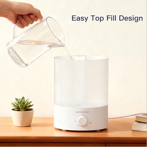 MegaWise Healthy Top-Refill Cool Mist Humidifiers for Bedroom, 24dB Ultrasonic Air Vaporizer with Water Filter for Baby [PP Material], Colorful Night Light,1 Gal Essential Oil Diffuser, Auto Shut Off