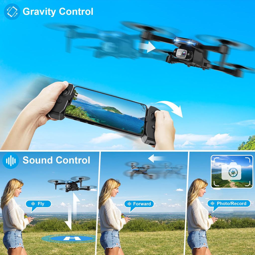 Drone with 1080P Camera - Foldable Remote Control RC Quadcopter FPV Drone | Camera Drone with Gesture Control, 3D Flip, One Key Start, Emergency Stop, 2 Batteries, Toy Drone for Kids Adult Beginners