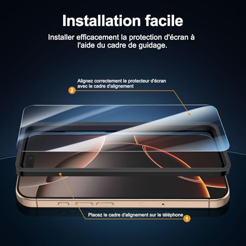NEW'C for iPhone 17, iPhone 17 Pro, iPhone 16 Pro Screen Protector | 3 Pack, HD Clear, Easy Installation Tool Included, Tempered Glass, 9H Hardness, Scratch Resistant, Bubble Free
