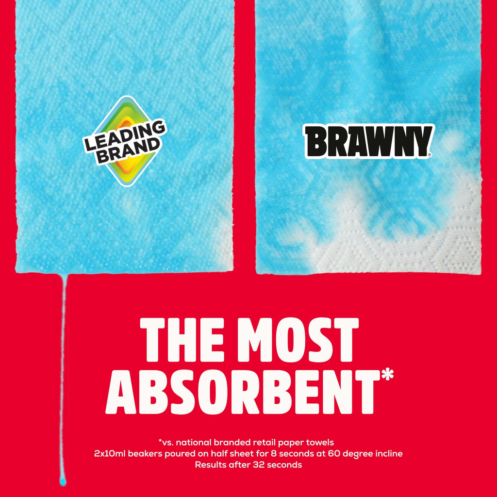 Brawny Tear-A-Square 3-Ply Paper Towels, 6 Double Rolls = 12 Regular Rolls | Strong, absorbent, and durable to tackle any tough mess