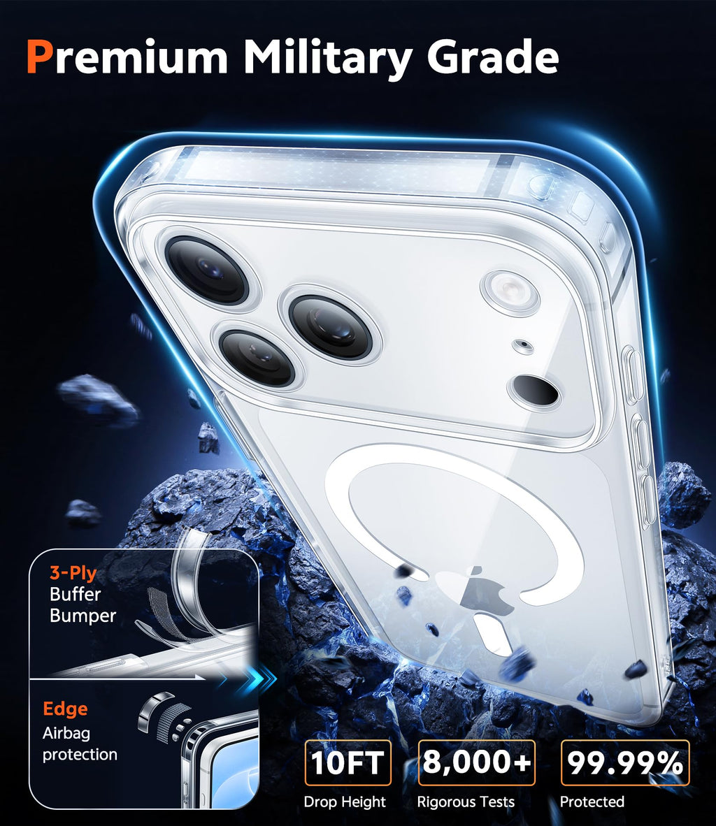 FNTCASE for iPhone 18 Pro Case/17 Pro Case Clear with Screen Protector | Anti Yellowing, Compatible with Magsafe, Magnetic, Rugged Shockproof Protective, Transparent Cell Phone Cover