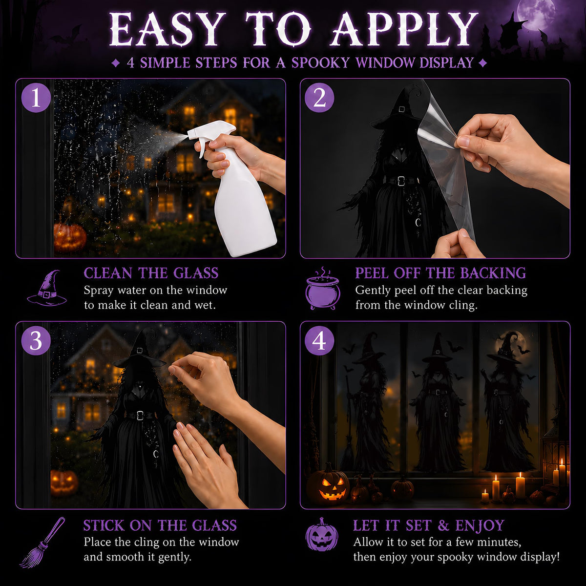 Halloween Decorations - Witch Window Clings for Halloween Party Decor | 11.4"x27.6" Halloween Window Decorations for Indoor Outdoor | Halloween Window Stickers for Home Office Party Favors Supplies