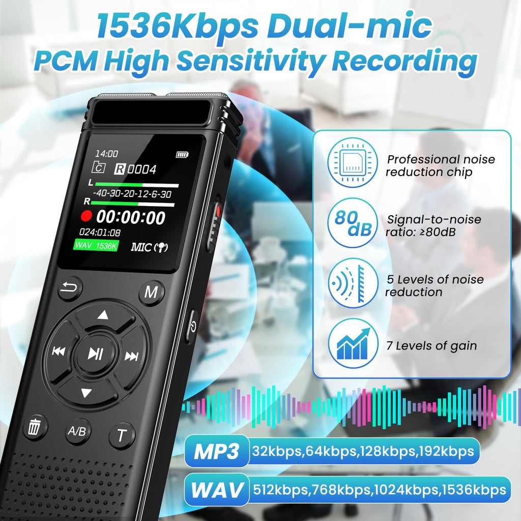 Tonfarb 136GB Digital Voice Recorder with Playback,9775 Hours Audio Record | Voice Activated Recording Device with Noise Reduction,A-B Repeat,MP3 Player,Password for Lecture Meeting/Classes/Interviews
