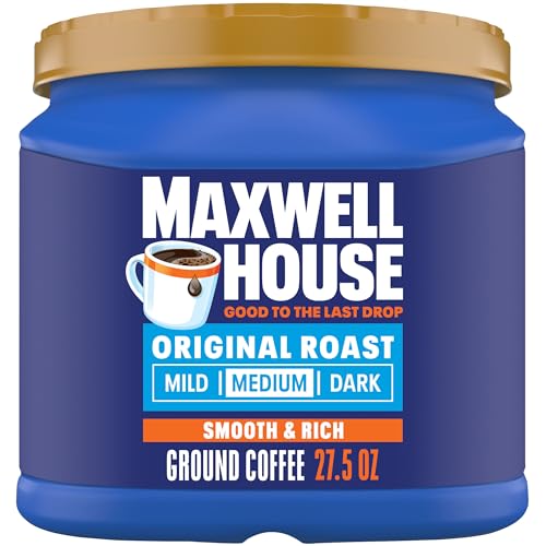Maxwell House Ground Coffee, Original Roast, 27.5 oz Canister | Smooth & Rich Medium Roast Coffee, Full-Bodied Flavor, Rich Aroma, Roasted in the USA Since 1892, Certified Kosher