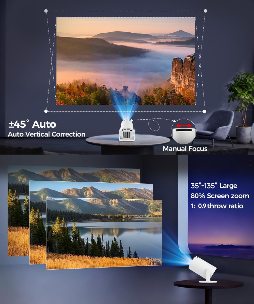 Magcubic Mini Projector with WiFi and Bluetooth, 4K Support Smart Portable Projector, Small Proyector with 200ANSl & AutoKeystone, 180° Rotation HY300Pro Video Proyector for Bedroom, Movie, Outdoor