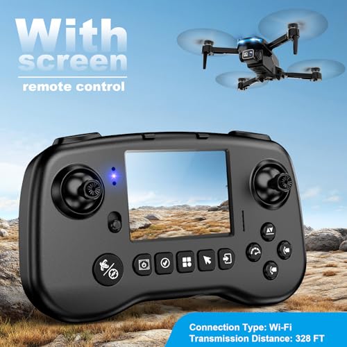 Drone with Camera, Screen on Controller Remote Control Quadcopter FPV Drone | Drone with Built-in Screen Controller for Beginners, Foldable, Gesture Control, 3D Flip, One-Key Start, and Emergency Stop