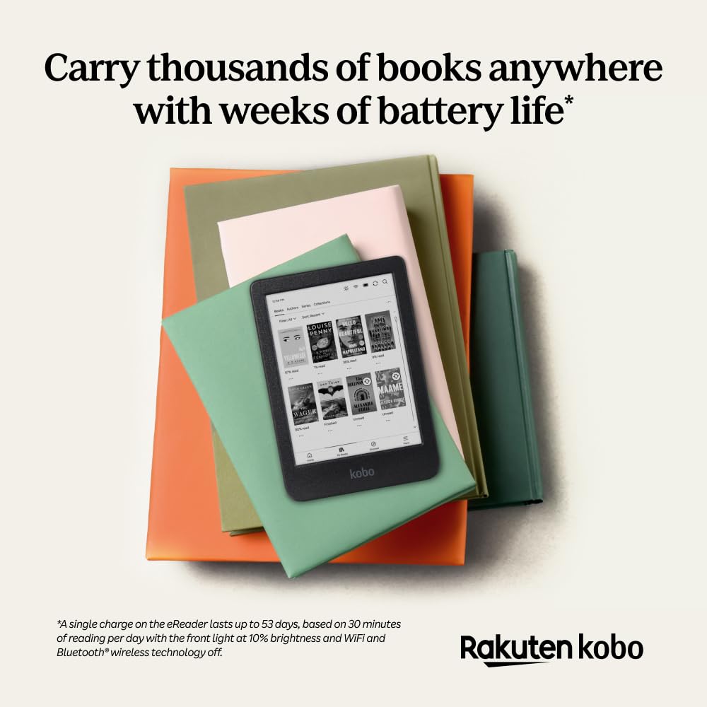 Kobo Clara BW | eReader | 6” Glare-Free Touchscreen with ComfortLight PRO | Dark Mode Option | Audiobooks | Waterproof | 16GB of Storage | Black