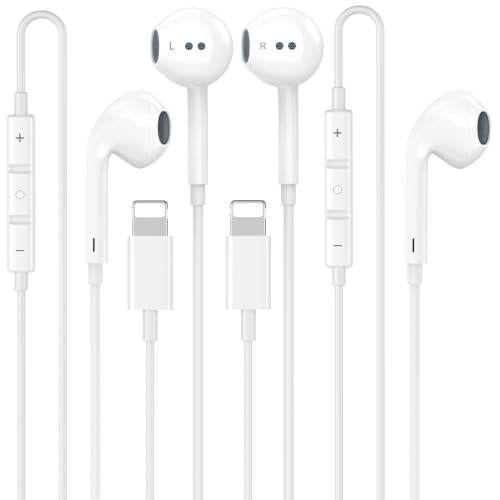 2 Pack [Apple MFi Certified] Wired Headphones for iPhone 14 13 12 Pro Max | Wired iPhone Earphones Built-in Mic & Volume Control Nosie Reduction Headsets,Lightning Ear Buds for iPhone 14 13 12 11 XS XR