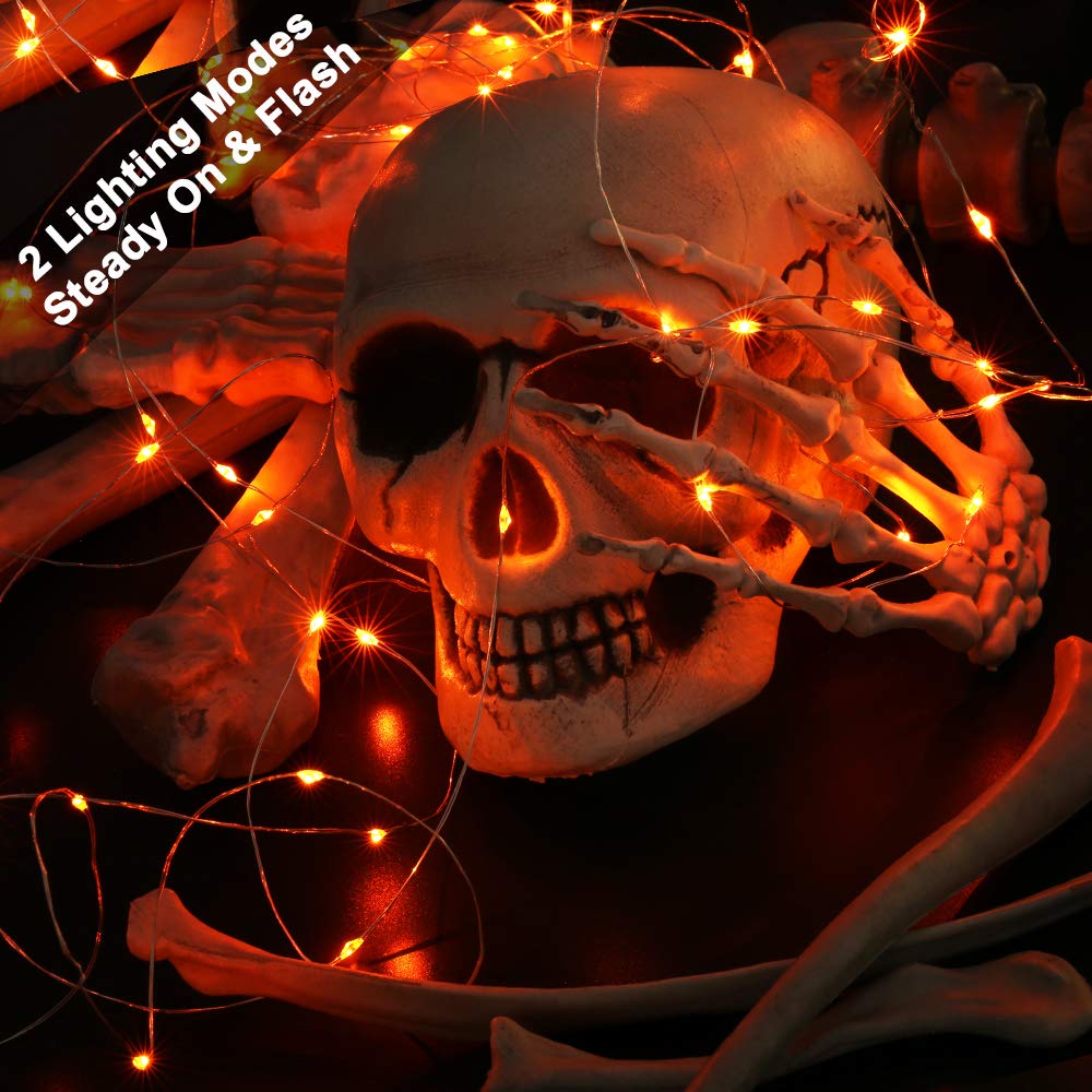 BrizLabs Orange Battery Operated Halloween LED Fairy String Lights Indoor | 2 Pack 19.47 ft 60 Steady On/Twinkle LED Silver Wire, Mini DIY Craft Ornaments for Bedroom Christmas Thanksgiving Home Table