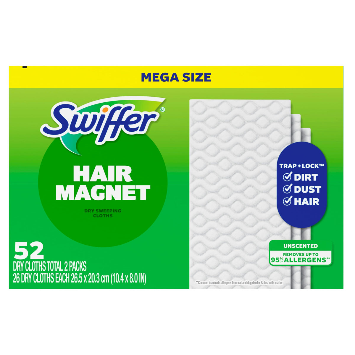 Swiffer Sweep + Mop, Dry Pads Refill, Floor Cleaner for Dirt, Dust, Hair, Cleaning Cloths for Mopping Home, Bathroom, Kitchen, Dust Mop, Floor Duster, Unscented, 52ct
