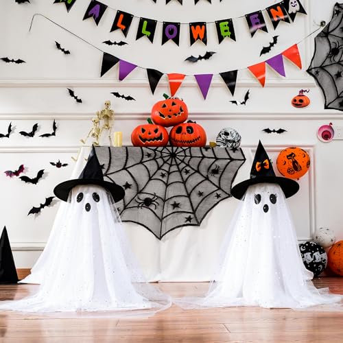 AYGXU 2pcs Halloween Decorations Indoor,Ghost Decor with String Lights Remote Control,Halloween Party Decorations,Spooky Ghost Light for Home Table Room Kitchen Office