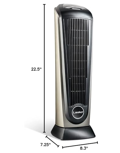 Lasko 23" Ceramic Tower Space Heater with Remote Control - Silver - 751320 | 1500W, Widespread Oscillation, 2 Heat Settings, Portable Tower Heater for Indoor Use and Office, Timer, Overheat Protection