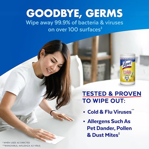 Lysol Disinfecting Wipes, Cleaner, Lemon + Mango + Linen, 80 ct. (4 Pack) | All Purpose Cleaner, Sanitizing, Deodorizing, Apartment Essentials, Back To School Cleaning Supplies, Kitchen & Bathroom Wipe