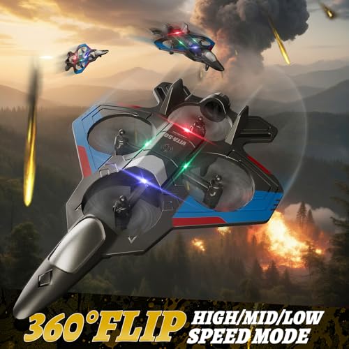 4DRC RC Planes Remote Control Airplanes for Kids Adults,Black,2Batteries | Remote Control Planes for Kids Adults Beginners, Remote Control Helicopter Fighter Jet Drones for Kids Adults, 360° Flip