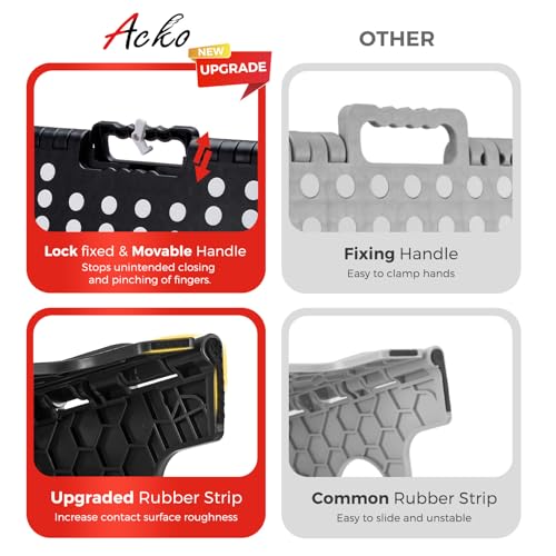 ACKO 16 Inch Folding Step Stool with Safety Lock, Holds 400 lbs, Black | Portable Foldable Stools with Handle, Heavy Duty Collapsible Non-Slip Foot Stool for Adults & Kids, Kitchen Bathroom Outdoor