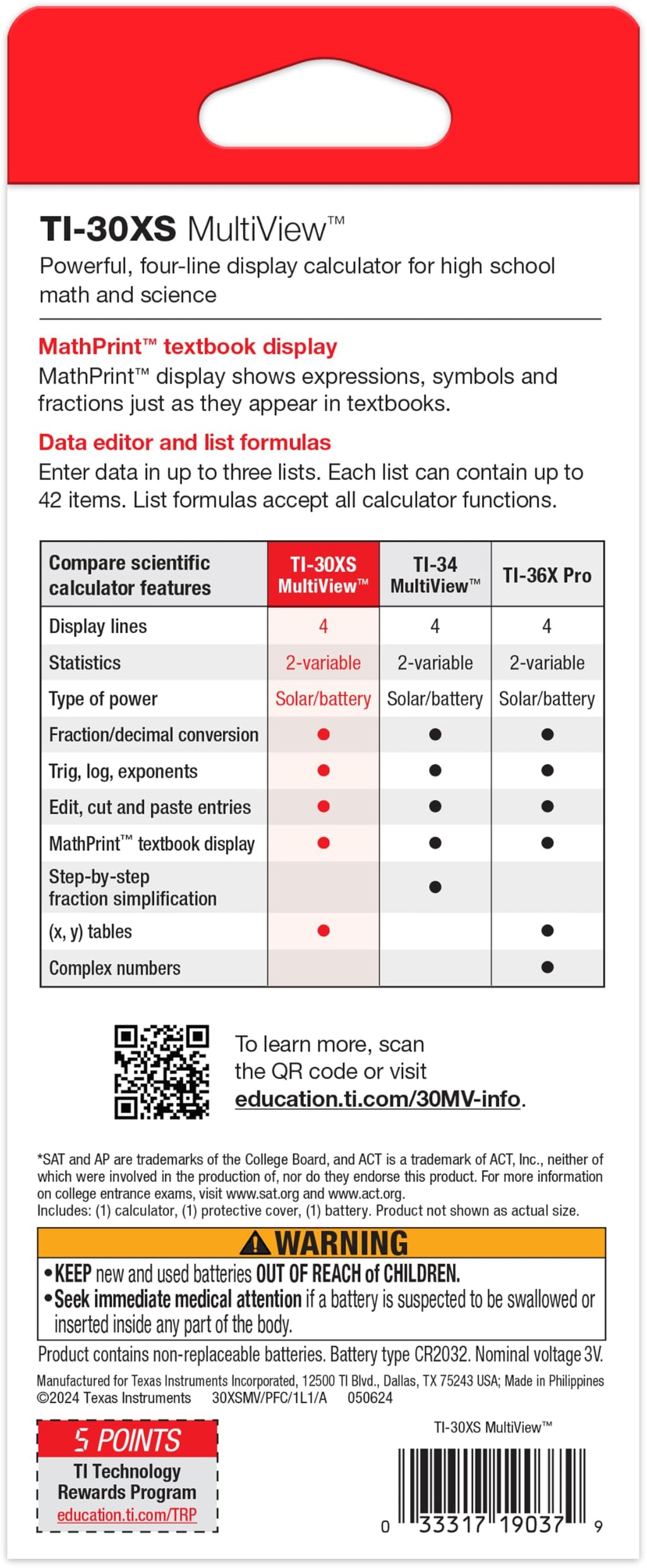 Texas Instruments TI-30XS MultiView Scientific Calculator | Powerful, four-line scientific calculator for high school math and science