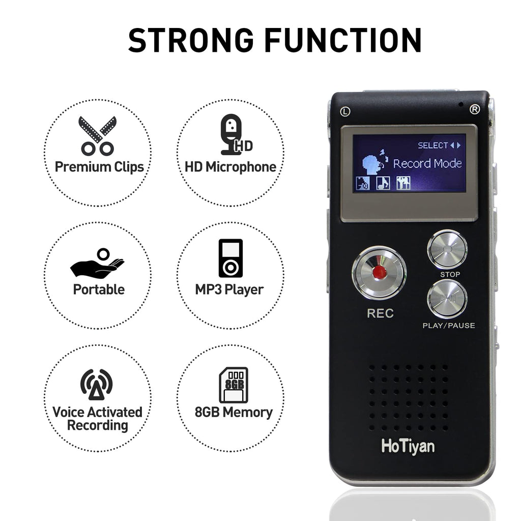 Digital Voice Recorders 8GB Audio Recorder Voice Activated Recorder for Lectures, Meetings, Interviews Recording Device with Microphone USB Cable, MP3 Player (8GB