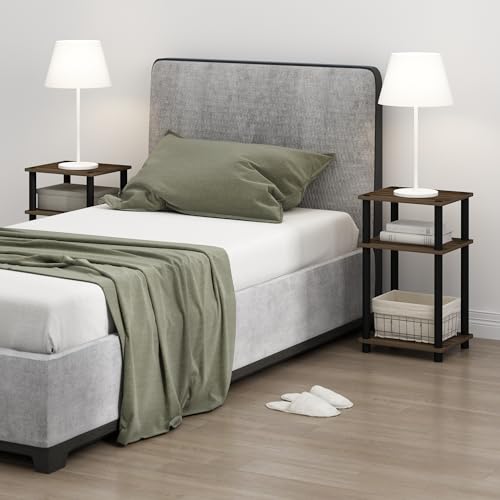 Furinno JUST Toolless 3-Tier Side Table, Open Shelf, Columbia Walnut | Soft-Corner, End Table, Night Stand, Bedside Table, for Living Room, Bedroom, Bathroom