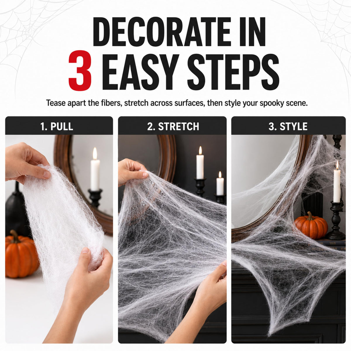 Kangaroo 200 sq. Ft Fake Spider Webs with 20 Fake Spiders for Decorations | Spiderweb Webbing Halloween Cobwebs Decor - Scary Halloween Decor Indoor Outdoor Party Wall, Graveyard Decoration Props