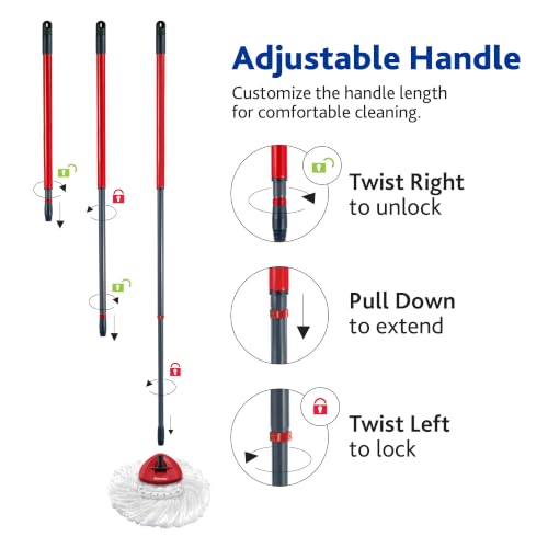 O-Cedar EasyWring Microfiber Spin Mop, Bucket Floor Cleaning System, Red, Gray, Standard
