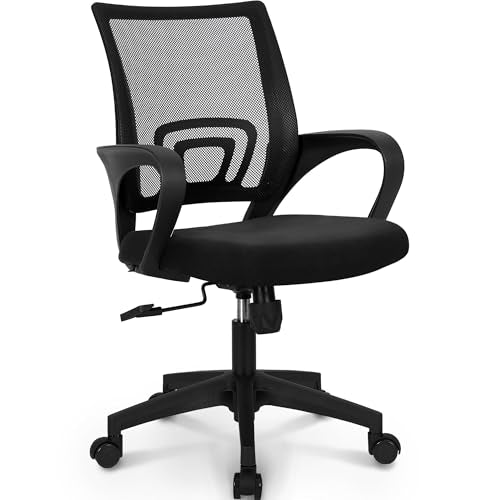 NEO CHAIR Office Computer Chair Ergonomic Mid-Back Mesh Desk Chair, Black | Breathable Mesh Back with Lumbar Support, Height Adjustment, Smooth Rolling Casters for Home Office, Study or Gaming Setup
