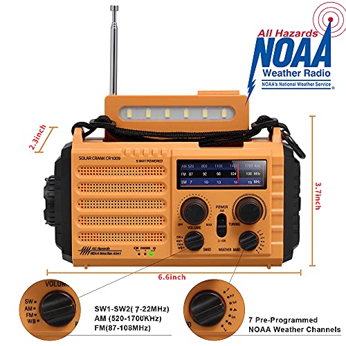 NOAA Weather Radio FM AM Shortwave, Emergency Radio 5000mAh Solar Crank | 5 Way Powered Portable Phone Charger with LED Flashlight, Reading Lamp, and SOS Alarm for Survival Kits