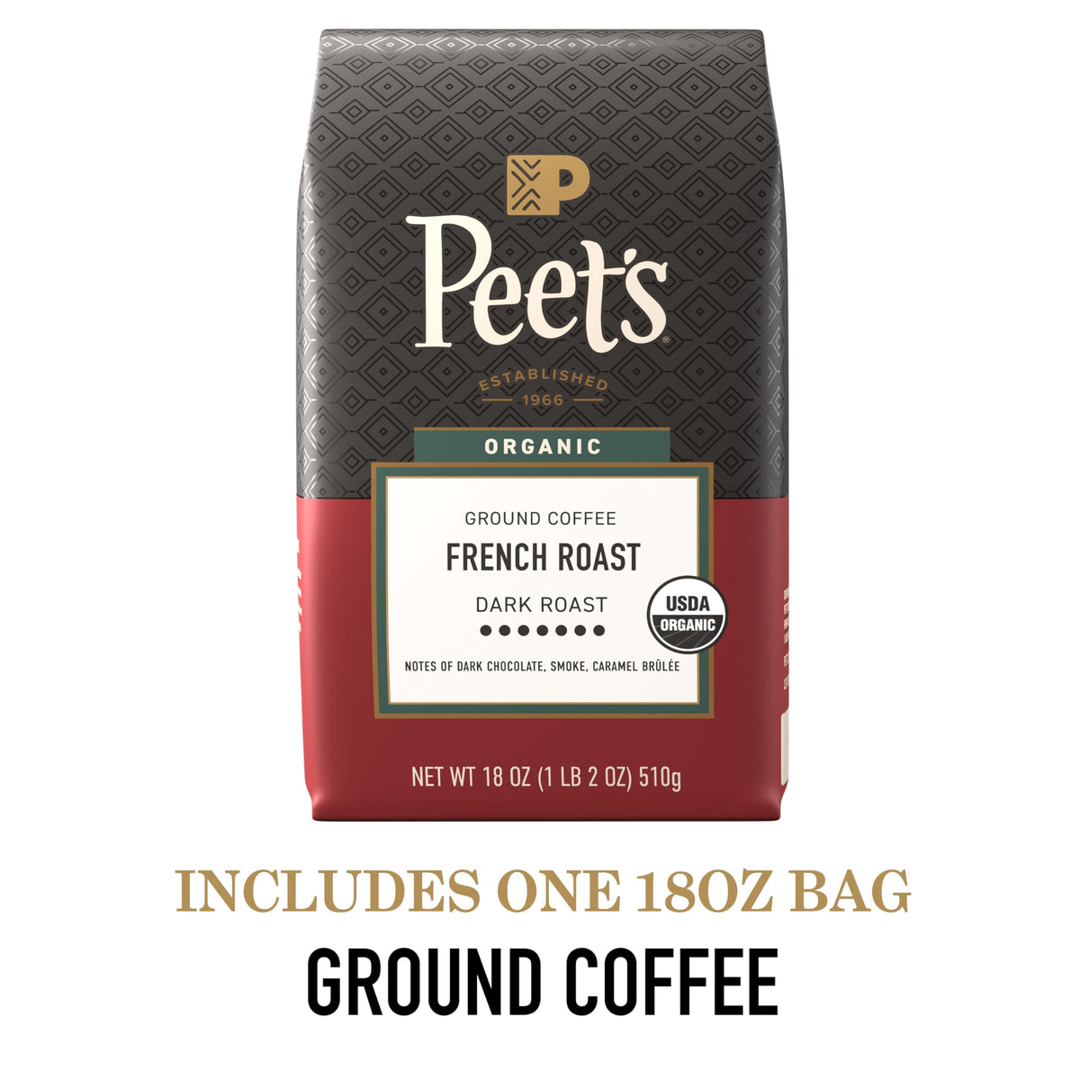 Peet's Coffee Ground Coffee Dark Roast, Organic French Roast, 18 Ounces