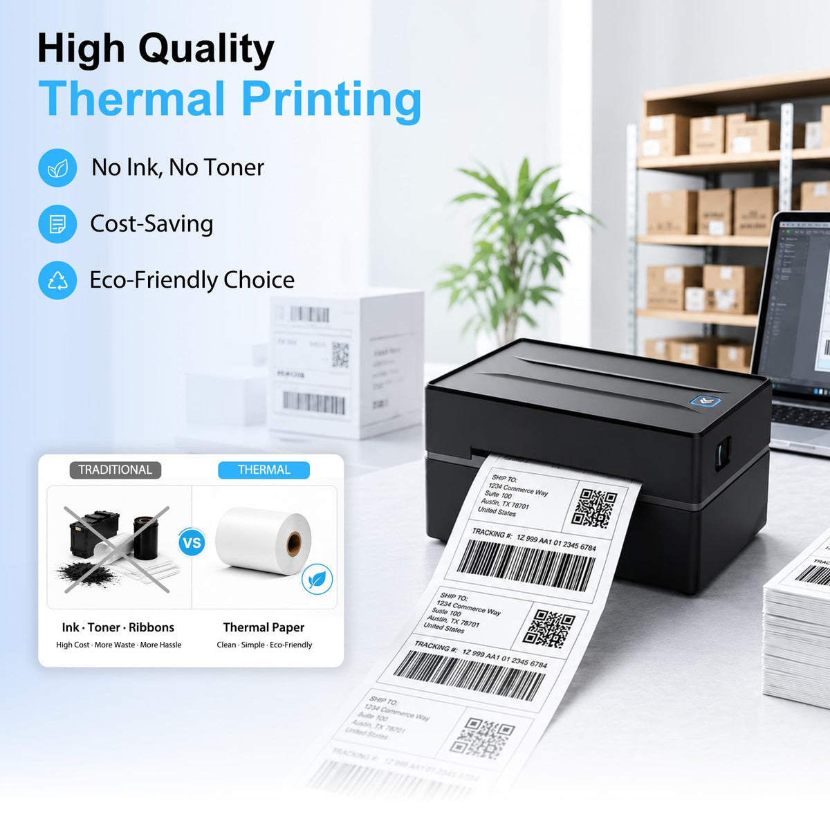 Thermal Shipping Label Printer 4x6 Bluetooth Label Maker for Small Business | Wireless Mailing Shipping Printer for USPS UPS Amazon Shopify Etsy - Compatible with iPhone Android Windows & Mac (Black)
