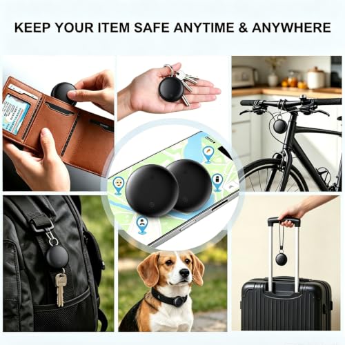RGIMF GPS Tracker for Vehicles No Subscription, iOS & Android Dual System | Precise Location Car Tracker Tag, IP66 Bluetooth Tracker Device for Key, Luggage, Wallet, Kid and Pet (2-Pack)