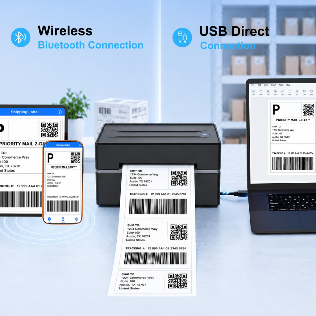 Thermal Shipping Label Printer 4x6 Bluetooth Label Maker for Small Business | Wireless Mailing Shipping Printer for USPS UPS Amazon Shopify Etsy - Compatible with iPhone Android Windows & Mac (Black)