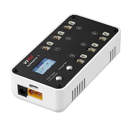 VIFLY WhoopStor V3 6 Ports 1S LiPo Battery Storage Charger and Discharger with LCD Display Tiny Whoop Charger with PH2.0 and BT2.0 Connectors