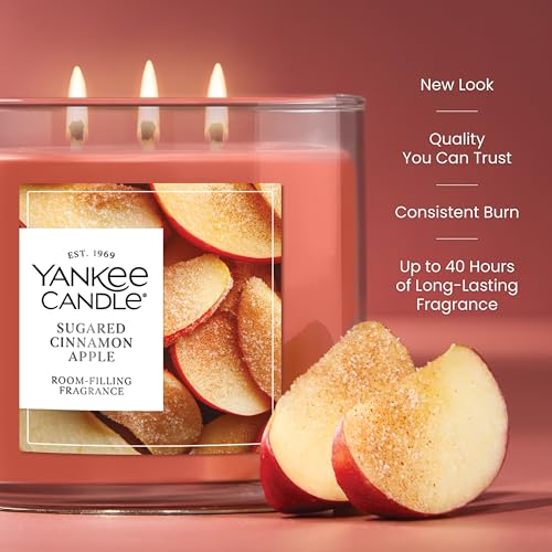 Yankee Candle Sugared Cinnamon Apple Scented Candle, 14.5oz 3-Wick | Up to 40 Hour Burn Time, Room Filling Fragrance, Long-Lasting Scent, Premium Plant Wax Blend, Consistent Burn, Giftable