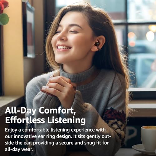 TOZO OpenEarRing Open Ear Earbuds 40H Bluetooth 5.4 Lightweight Comfort | Open Ear Clip On Wireless Earbuds with Smart Digital LED Display, Stable Connection, Secure Fit for Driving Workout Black