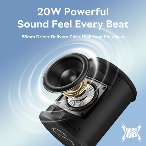 DUDGSIS Portable Bluetooth Speaker, 20W Stereo, IPX7 Waterproof, RGB Light | 15H Playtime, Bluetooth 5.3, TWS Pairing & AUX Input; Compact Outdoor Speaker for Shower, Pool, Beach & Hiking
