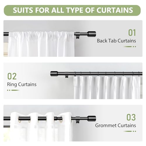 Curtain Rods 30-90 Inch, Adjustable Black Curtain Rods for Windows 1 Pack