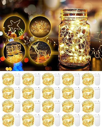 20 Pack Fairy Lights Battery Operated, 3.3ft 20 LED Mini String Lights Twinkle Lights Copper Wire Firefly Starry Lights for Mason Jars Wedding Party Christmas Centerpiece Table Decorations, Warm White