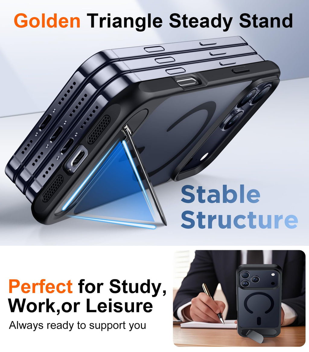 Temdan Magnetic for iPhone 18 Pro Max Case/iPhone 17 Pro Max Case Stand | [Built-in Invisible Kickstand][Compatible with MagSafe][Military Grade Shockproof] Slim Translucent Matte Phone Case 6.9"