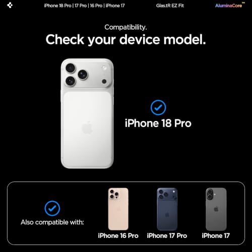 Spigen GlasTR EZ FIT Screen Protector for iPhone 18 Pro, 17 Pro, 17, 16 Pro | AluminaCore Aluminum-enhanced 9H+ tempered glass, Auto-align tray, 100% clarity, Original touch, Case-friendly, 2Pack