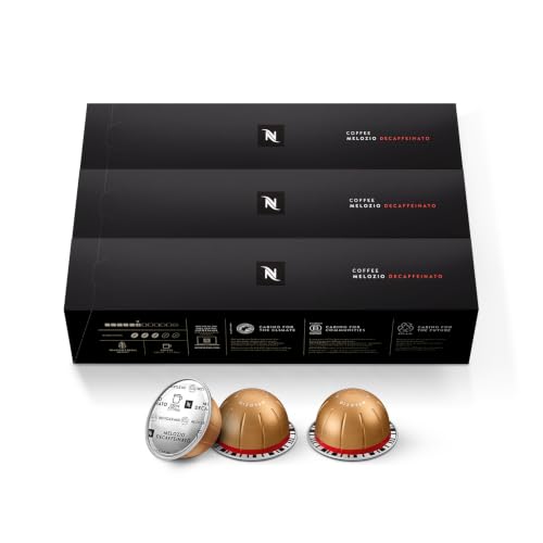 Nespresso Vertuo, Melozio Decaf, Medium Roast, 30-Count Espresso Pods | Decaf Medium-Roast Coffee Capsules, Smooth cereal notes and honeyed sweetness