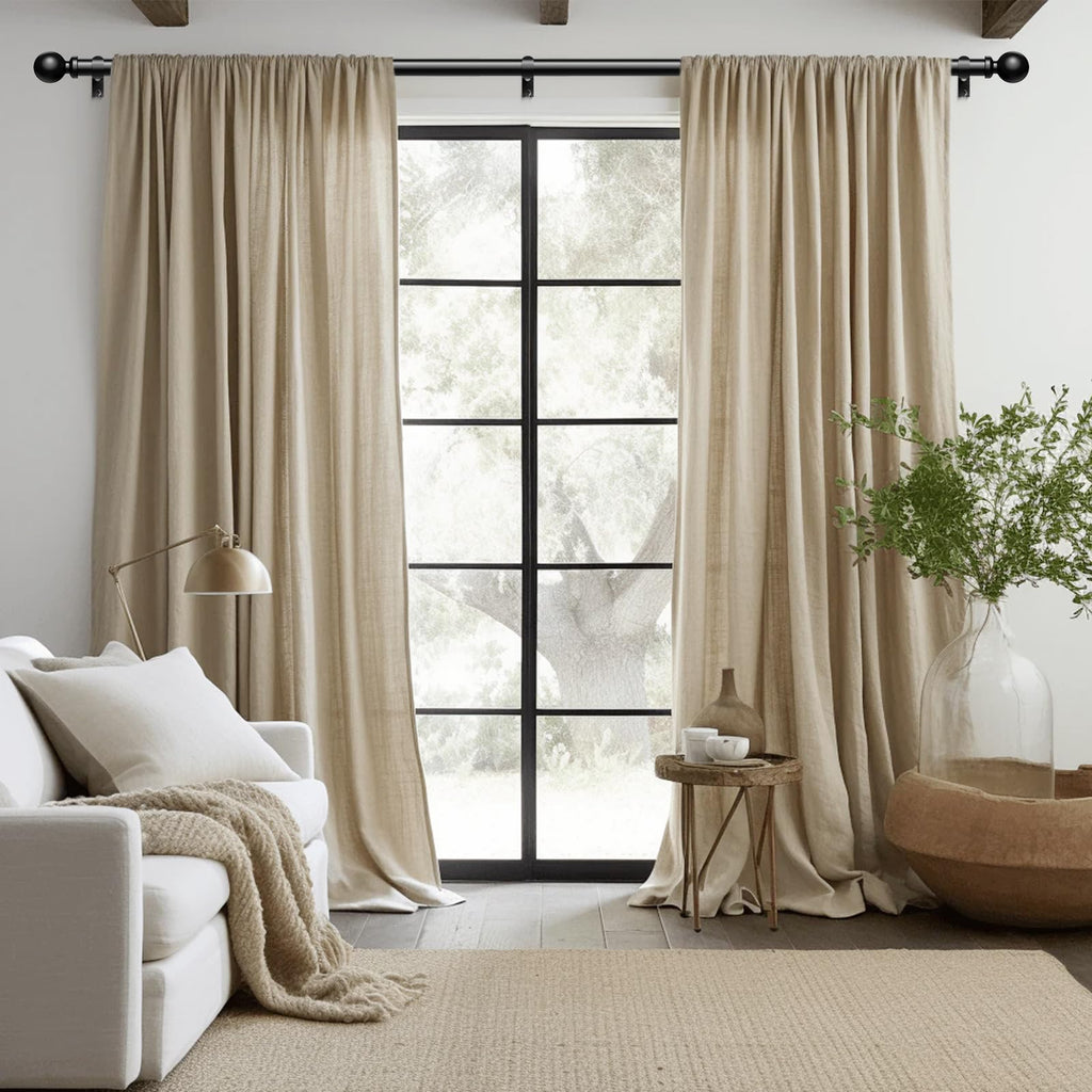 Wolistsa Curtain Rods 36-91 Inch, Black 1 Inch Adjustable Heavy Duty Curtain Rods for Windows, Decorative Modern Window Treatment Rod, Telescopic Splicing Metal Drapery Pole, Easy Installation
