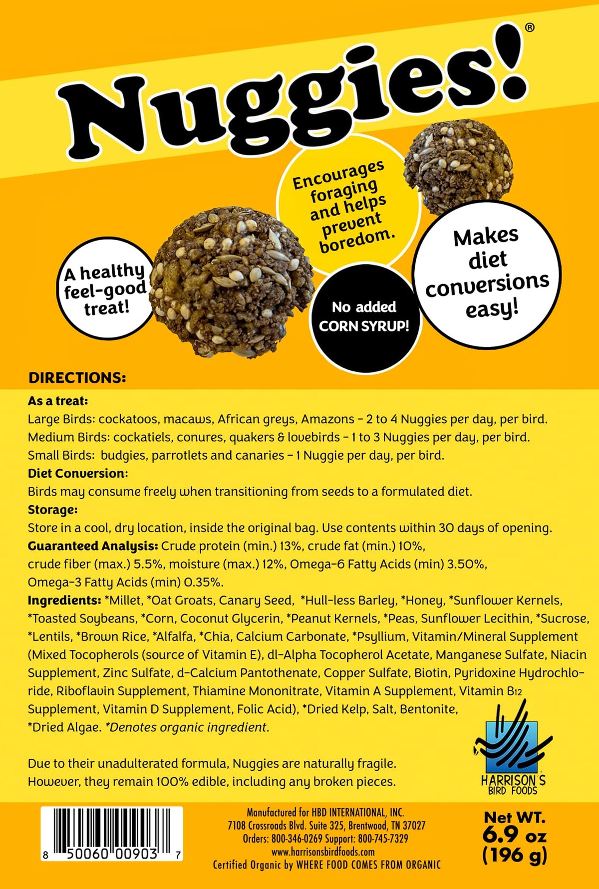 Harrison's Bird Foods Nuggies - Tasty Organic Baked Seed Clusters, 196g