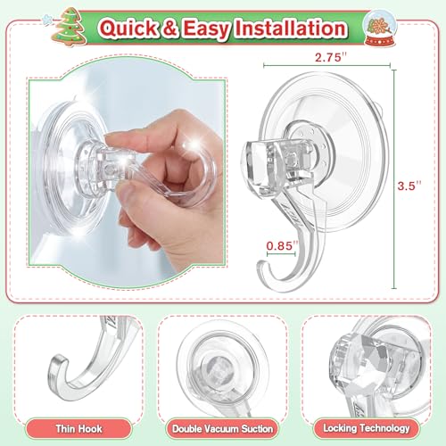 VIS'V Suction Wreath Hanger, Heavy Duty, 22 LB, Large, Clear, 2 Pcs | Removable and Reusable, Clear Invisible Design, Locking Suction Technology, Dual Vacuum Suction, Fit for Smooth Flat Surfaces