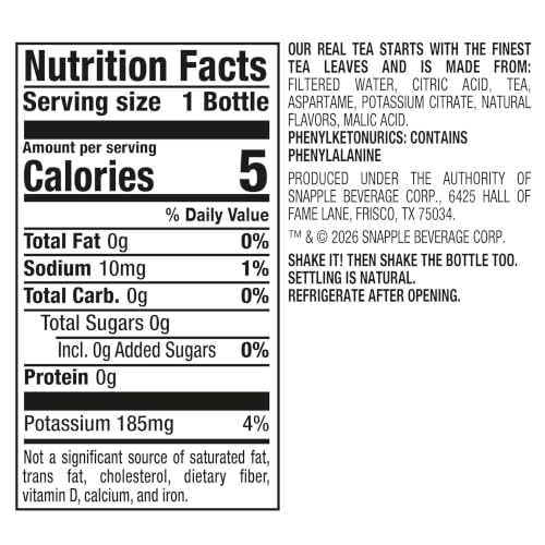 Snapple Zero Sugar Peach Tea, 16 fl oz recycled plastic bottle (Pack of 12)