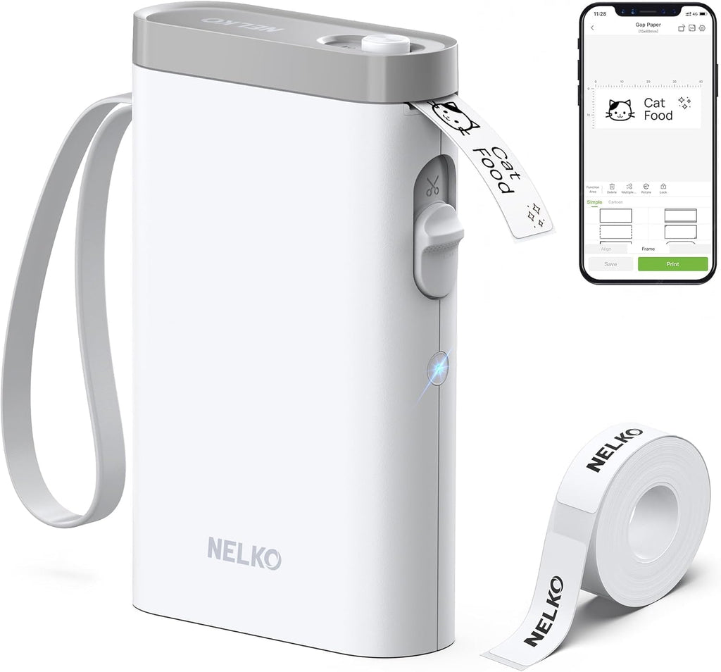 Nelko P21 Label Maker Machine with Tape, Bluetooth Label Printer, White | Creative App & Multiple Templates, Inkless Printing, Built-in Cutter, Ideal for School, Teacher Supplies, Office, and Home
