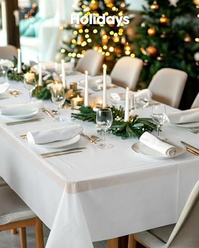 Pureegg Plastic Table Cloth Disposable 54x108 Inch 10 Pack, White | Picnic, Wedding, Party Supplies, Leakproof & Sturdy, Tablecloth, Table Cover