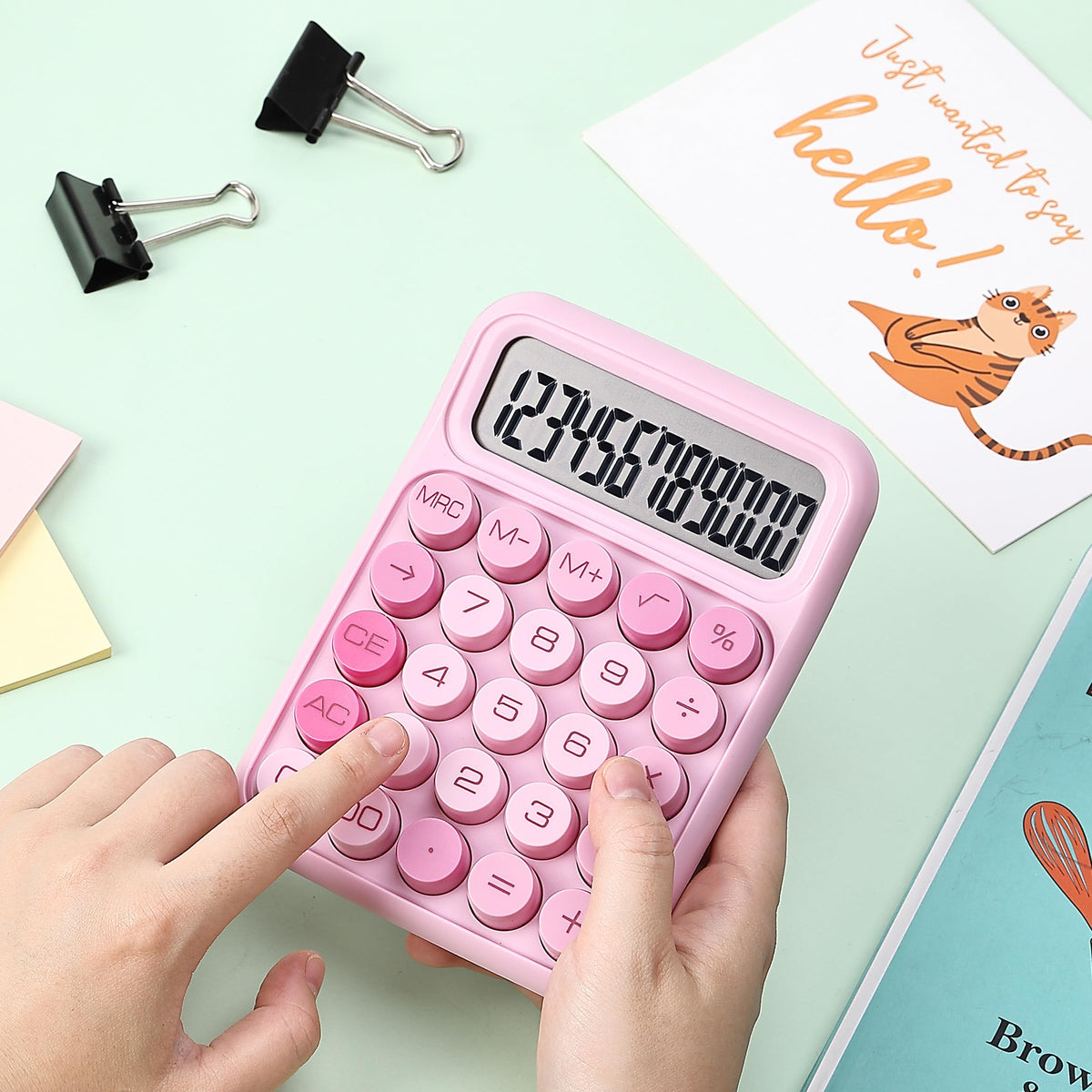 Mr. Pen- Mechanical Switch Calculator, 12 Digit Large LCD Display, Pink | With Big Buttons, Mechanical Switch Calculator for Home, School, Office