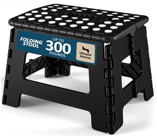 Utopia Home Folding Step Stool 9 Inch, Anti-Slip, Black, 1-Pack | Foldable step stool with anti-slip surface, built-in handle, and 300 lbs support for safe home use