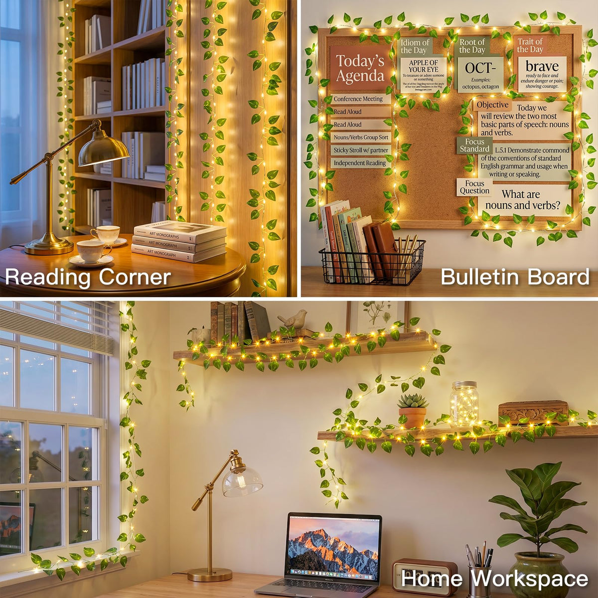 suddus 33FT 100LED Pothos Vine Fairy Lights Battery Operated Copper Wire | String Lights with Remote,Leaf Lights for Bedroom,Dorm,Wedding,Party, Garden,Wedding,Classroom Decor (Warm White)