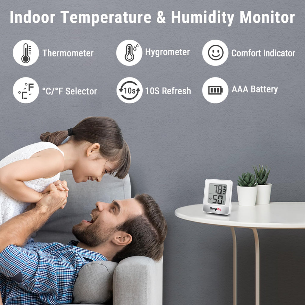 TempPro TempAir Digital Hygrometer Indoor Thermometer | Humidity Meter Room Thermometer with Temperature and Humidity Monitor Mini Hygrometer